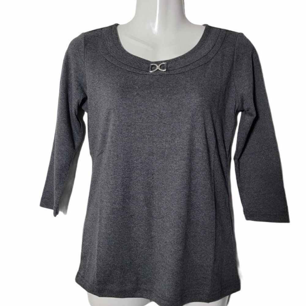 Karen Scott Womens Charcoal Heather Blouse Top PET